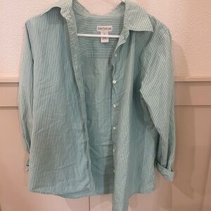 Ann Taylor Green Pin-Striped Shirt Size Medium
